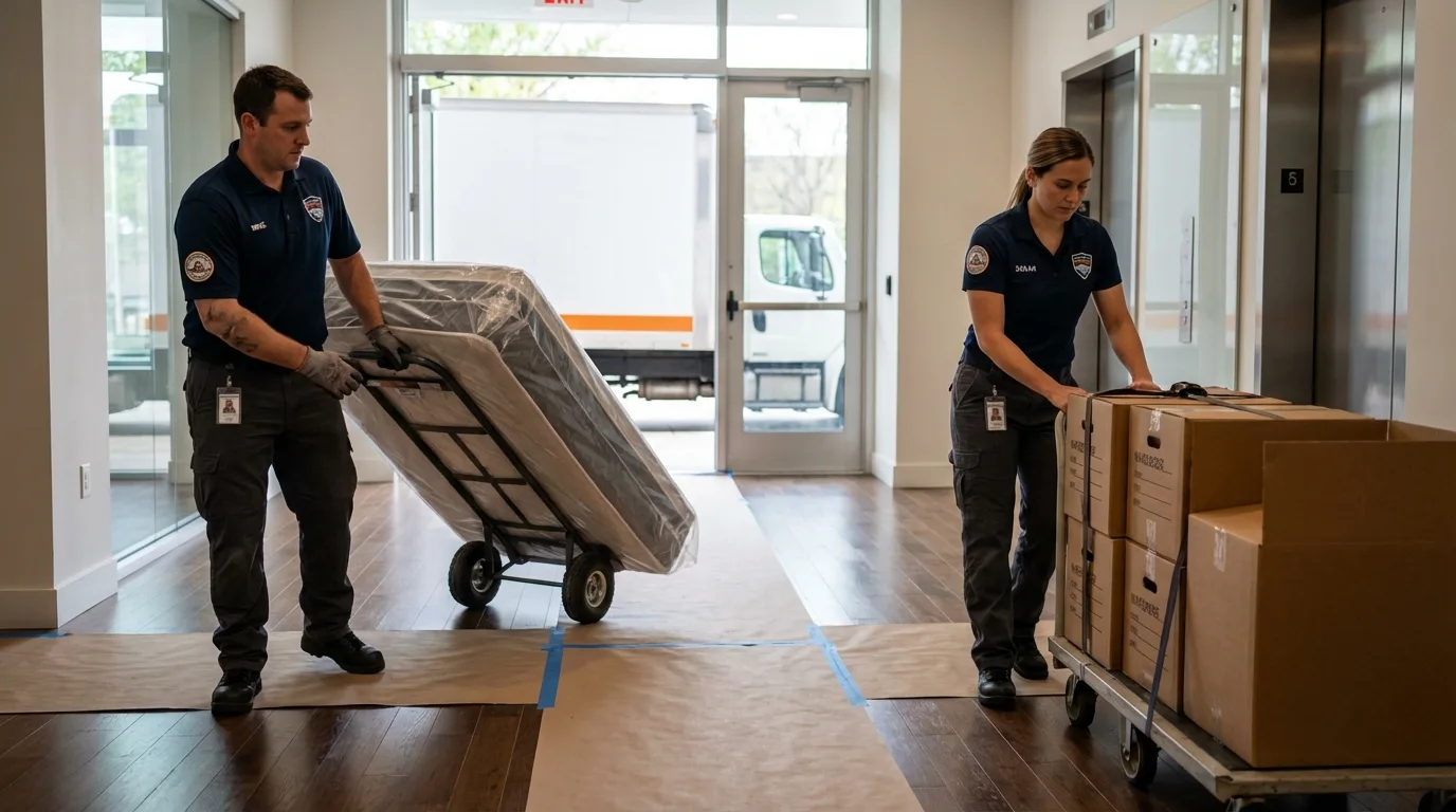 Professional apartment movers loading elevator in Gallitzin, PA